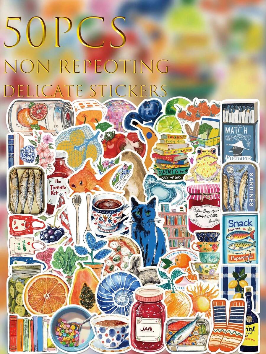 50PCS, Retro Art Graffiti Mobile Phone Stickers, PVC Material, Creative And Aesthetic Design Sticker, Suitable For Mobile Phone Cases, Tablets, Laptops, Suitcases, Cars, Notebooks, Handwritten Diaries, Scrapbook Supplies - 50pcs - View 1