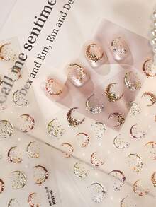 1pc 5D Moon Flower Nail Stickers, Mini Gold Crescent Daisy Star Glitter Nail Art Stickers For Nail Tips,Simple Manicure Tips For Summer, Ideal For Halloween Fairy Witch Party, Date & Daily Outfit, Premium Nail Supplies For Ladies - Multicolor - View 6