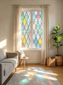 1 Roll 3D Laser Window Glass Film, 30*200cm Size, Fresh Minimalist Colorful Frosted Privacy Sticker, Privacy Protection, Heat Insulation, Sun And UV Protection, Static Adhesion Without Glue, No Adhesive, Easy To Install And Reusable, Suitable For Bathroom, Kitchen, Bedroom Windows, Rental/Office Store Home Decor Window Film, Removable Window Sticker - Multicolor - View 11