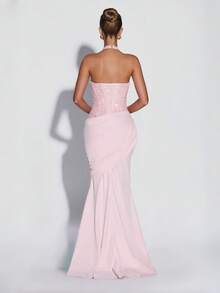 Sleeveless Solid Color Sexy Zipper Asymmetric/Asymmetrical Backless Party Wedding Dress - Pink - View 5