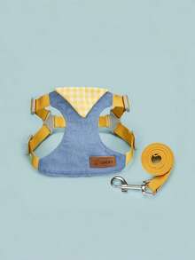 1 Set Pet Harness And Leash Set, Dog And Cat Denim Anti-Pull Harness, Adjustable Durable Dog Vest, Personalized Pet Gear - Multicolor - View 12