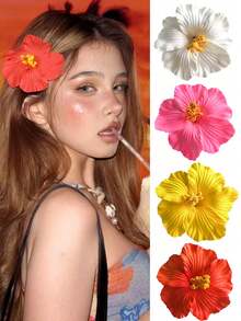 4/1pc Women's Plastic Flower Fashion Versatile Hair Clips, Suitable For Bathing, Washing Face, Beach And Matching Outfits - Multicolor - View 4