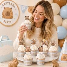 16pcs/Set (8 Cupcake Liners + 8 Cake Toppers) Capybara Cake Decoration Set, Suitable For Capybara Theme Birthday Party Decoration, Baby Shower, Party Supplies - View 7