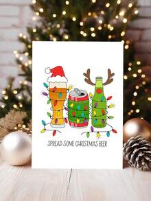 1pc Funny Christmas Beer Greeting Card, Spread Some Christmas Beer Holiday Card For Beer Lovers, Merry Christmas Gift Card - Multicolor - View 4