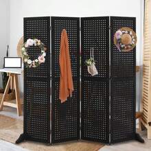 4 Panel Pegboard Freestanding, 5 FT Portable Display Board Organizer For Craft Show Jewelry, Wooden Folding Privacy Screen Room Divider With Base, Black - Black - View 7