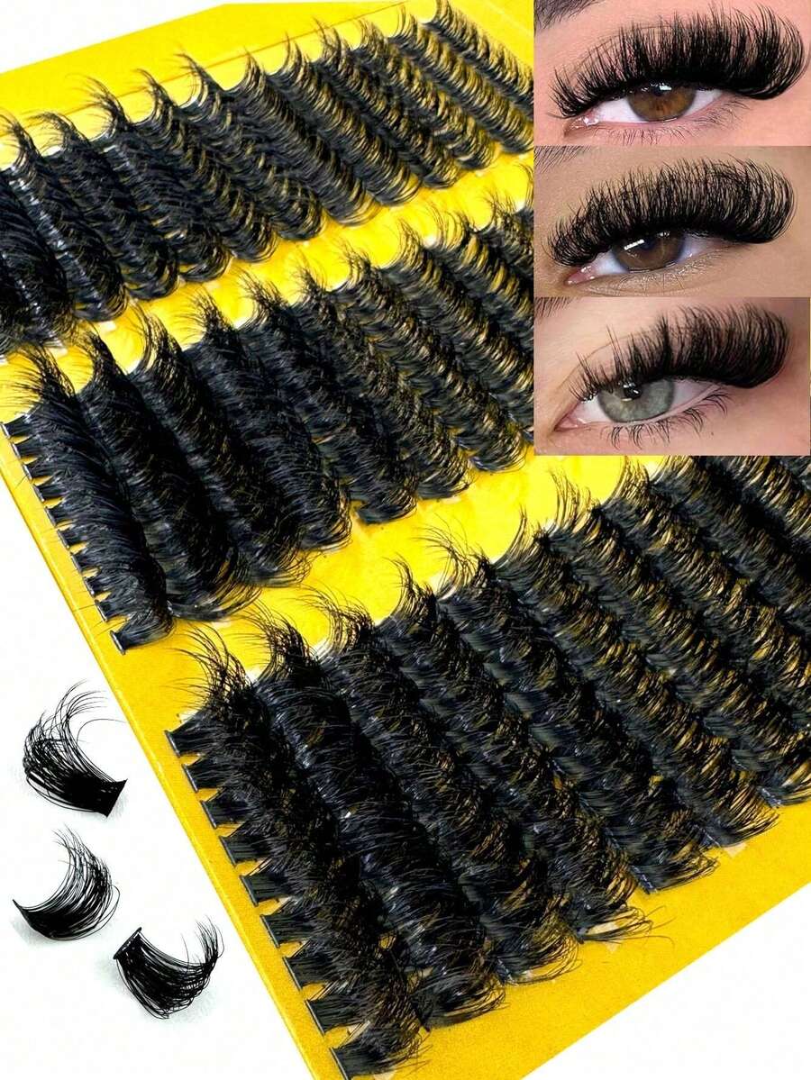 377pcs D-Curl Flare False Eyelashes Set,10D60D/80D/100D,8-16mm, DIY Individual Lashes, Russian Fluffy Effect, Suitable For Stage Makeup, Daily Makeup, Cosplay, Full Makeup And Daily Wear, Portable And Easy To Use.Eyelash Clusters,Individual Eyelashes