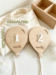 Wooden Balloon Milestone Sign Set, Interchangeable Milestone Cards Set, Double-Sided Baby Milestone Birth Announcement Board, Newborn 1-12 Months Photo Props, Boy Girl Balloon Milestone Signs, Number Month Growth Commemorative Photo Props, Newborn Photography Props - Multicolor - View 7
