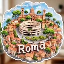 Colosseum Cloud-Framed Over Red Roofs And Roman Blue Skies Magnet Where The Past Is Worn In Stone And Cloud Keepsake For All Metal Surfaces Throughout The Home - A - View 1