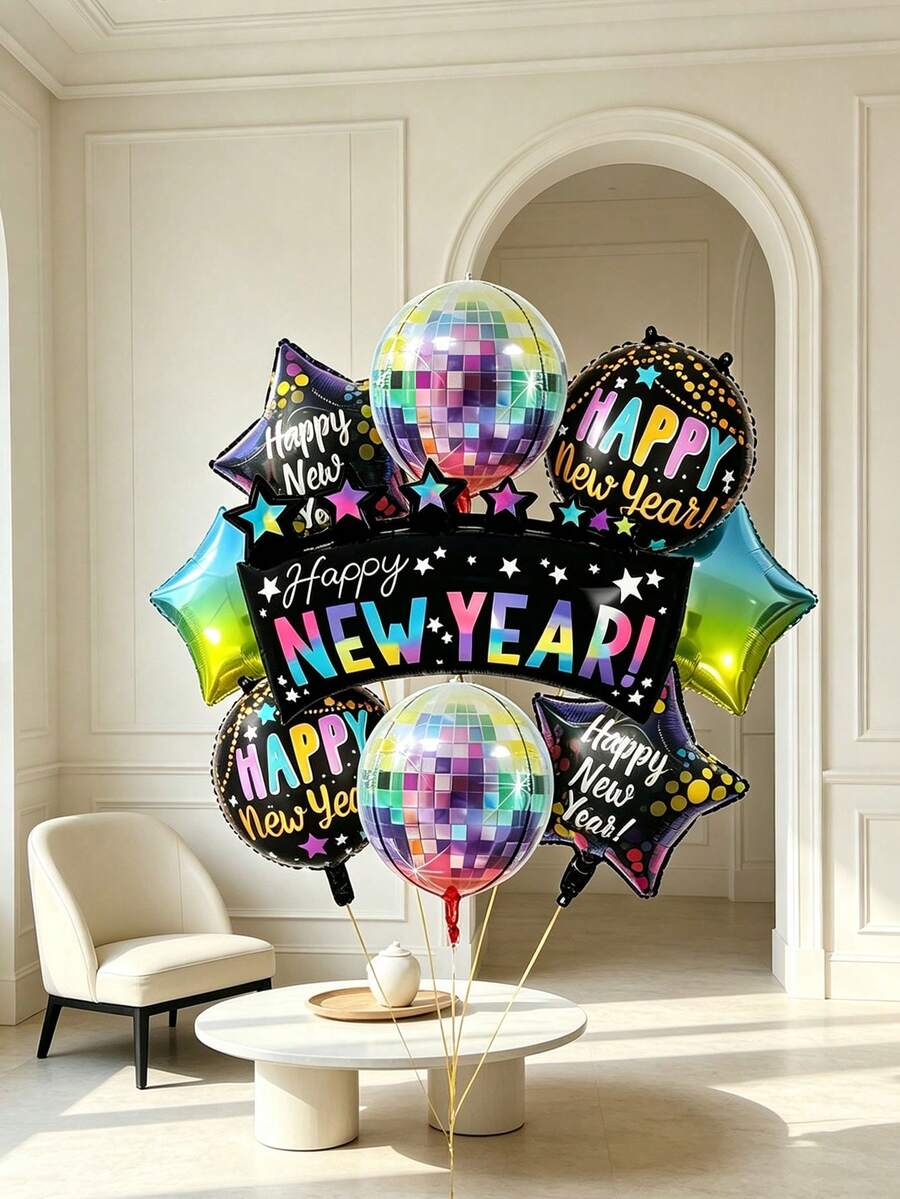 Set Of 11 Disco Ball-Style Rainbow-Coloured Streamers With A Star-Shaped Gradient Design, In A Retro Party Style, Ideal For New Year's Eve, New Year's Parties, Home Decor, Bar And Disco Settings, Photo Backdrops And Family Gatherings - A - View 1