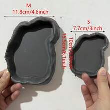 1pc Realistic Rock-Textured Reptile Water Dish, Resin Shallow Water Bowl, Suitable For Lizard, Turtle, Snake Terrarium Drinking And Bathing Decoration - Water Bowl - View 5