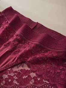 Rosiemei 1PC Plus Size Women's Burgundy Sexy Lace Lingerie Summer Panties - Burgundy - View 7