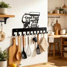 Good Food Good Wine English Iron Wall Decor Hook, Home Kitchen Utensil Apron Storage Rack, Restaurant Wall Multi-Function Hanging Rack, American Restaurant Wall Decor Key Coat Hook, Holiday, Home Decor, Perfect Gift - View 5