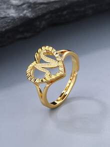 2pcs Hollow Heart Letter Rings, American Luxury Style Adjustable Versatile Stackable Accessories, Couple/BFF Matching Finger Rings - SJZ-086-c-n - View 6