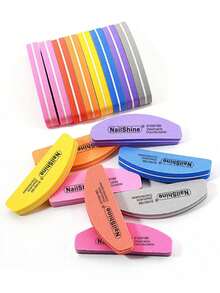 10PCS Mini Crescent-Shaped Shape 100/180 Grit Sponge Nail Buffer Random Color - Multicolor - View 1