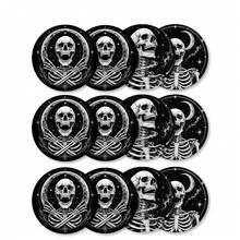 4/8/12入萬聖節黑白骷髏圓形杯墊套組，防滑橡膠底咖啡杯墊，飲料杯墊，適用於居家、辦公室、酒吧、廚房、節日派對桌面裝飾 - 黑與白 - 查看 8