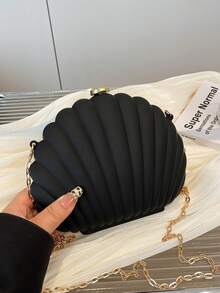 Dedoo 貝殼鏤空設計創意壓克力鏈條女款包，個性休閒單肩包，適合派對、聚會、街拍 - 黑色 - 查看 3