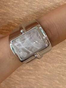 1Pc Minimalist Unique Silver Men's Ring Inlaid Square Cubic Zirconia Suitable For Daily Party Wear Gift For Him. - Silver - View 6