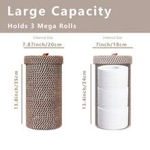 Aesthetic Tall Woven Toilet Paper Holder & Storage Rack, Large Capacity Organizer, Bohemian Style Decor, Toilet Paper Holder With Textured Lid, Vertical Space-Saving Side Design For Spare Rolls, Bathroom Home Decor, Handwoven - A - View 6