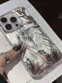 1件個性化深色十字百合拼貼美學圖案羽毛薄紗雷射防水防指紋防刮透明IMD軟亮面光滑手機殼，適用於 16 Pro Max/16/16 Pro/16 Plus/15/15 Pro Max/15 Pro/11/12/13/14 Pro Max/11 Pro Max/12 Pro/12 Pro Max/13 Pro/13 Pro Max/14 Pro/14 Pro Max，高級創意款 - 彩色 - 查看 2