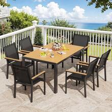 Rectangular Garden Table Made Of Aluminum And WPC, Weatherproof Dining Table For Garden And Patio, Modern Outdoor Table For 6 People, 140x90x75 Cm - 黑色腿+柚木色 - 查看 2