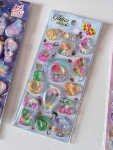 Glitter Magic Liquid Shaker 3D Puffy Stickers Cute Unicorn Fruit Cake Sequins Floating Sticker Kawaii Journal Scrapbooking Card Decor DIY Korean Stationery - Color - View 9