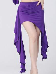 Asymmetric Draped Streamer Skirt Elastic Waist Wavy Hem Dance Skirt, Latin Belly Dance Party Performance Flowy Mini Skirt (Multiple Colors Available) - Multicolor - View 17