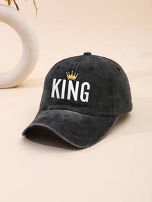 男士 KING 字母刺繡嘻哈帽，可調節防曬平帽簷棒球帽，街舞帽 - 皇冠 - 查看 24