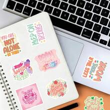 TOOUEE 100pcs/Pack Pink Inspirational English Phrases Stickers ,Encouraging Positive Phrase Text Design Stickers For Water Bottle Scrapbook Guitar Laptop Computer Phone Case, Reward Stickers For Teens Students Teachers Planners Employees Birthday - Multicolor - View 4
