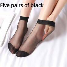 5 Pairs Elegant Women's Transparent Short Socks - Breathable Elastic Mid-Calf Socks, Semi-Transparent Material, Smooth - Multicolor - View 15