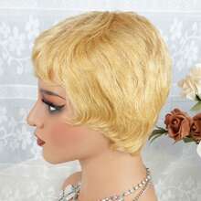 AMECIRE Human Hair Wigs Golden Straight Hair Wig 613 Wig Pixie Cut Wig Comfortable To Wear Suitable For Everyday Wear And Holidays - S613 - View 5