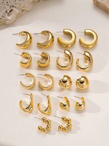 6/18pcs Gold Fashion Vintage Multi-Style Geometric Element Women's Earrings Set, Exaggerated Elegant Earrings, Suitable For Daily, Holiday, All Seasons Wear - Gold - View 5