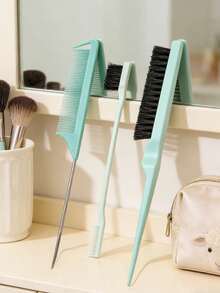 Hair Comb Set, Fluffy Hair Brush, Tail Comb And Edge Comb, Suitable For Styling Hairline And Back Of Head, Convenient For Combing And Smoothing Hair. Hair Styling Tools, Hair Products And Accessories - Mint Green - View 1