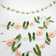 Bandeira Floral Artesanal, Tema Floral de Primavera Aniversário Estilo Boêmio Rosa Branco Laranja Roxo Bandeira Decoração, Decoração de Quarto, Cenário para Fotos - rosa claro - Visão 2