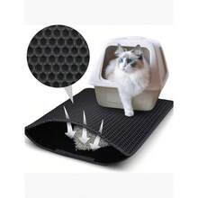 1pc Cat Litter Box Mat,EVA Double-Layer Integrated Single-Hole Cat Litter Mat, Suitable For Small, Medium And Large Cat Litter Boxes, Waterproof Cat Litter Cleaning Mat, Double-Layer Honeycomb Design Helps Collect Waste - Black - View 6