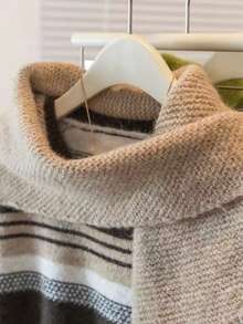 Women's Striped Knit Sweater With Drop Shoulder, Cozy Fall Winter Round Neck Pullover Top With Medium Stretch Fabric For Everyday Comfort - Multicolor - View 9