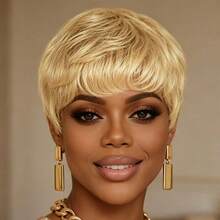 AMECIRE Human Hair Wigs Golden Straight Hair Wig 613 Wig Pixie Cut Wig Comfortable To Wear Suitable For Everyday Wear And Holidays - S613 - View 3