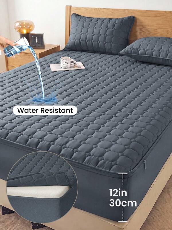 1 pieza Protector de colchón impermeable con cremallera de 6 lados, funda de colchón gris, funda de cama, bolsillo profundo, sábana ajustada cómoda, se adapta a colchones de 12 pulgadas de profundidad, transpirable, silencioso, anti-polvo, se adapta a camas de tamaño individual/doble/queen/king, amigable con la piel, lavable a máquina