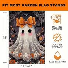 1pc 2D Flat Halloween Ghost Bow Garden Flag, Vintage Dark Spider Web Bat Autumn Outdoor Decor Flag, No Electricity Required, 12" X 18", Perfect For Various Garden And Patio Occasions (Flag Pole Not Included), Single-Sided Print - A - View 2