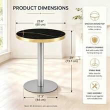 Modern Round Side Table With A Gold Stainless Steel Frame And Marble-Look Top For The Living Room, Luxury Side Table With A Sturdy Base. - 黑色+中密度纖維板 - 查看 6