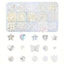 15-Grid White Series Straight Hole Beads, Including Heart, Colorful Heart, Flower Bud, Butterfly, Five-Pointed Star And Round Beads, DIY Jewelry Creative Making, Suitable For Beginners - Multicolor - View 8