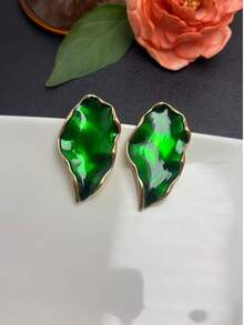 Irregular Wavy Leaf Enamel Drop Earrings, Multi-Color Vintage Metal Earrings, Luxury Daily Wear Jewelry For Women - Multicolor - View 13