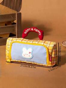 1pc Soft Handle Plaid Print Pencil Case, Large Capacity Stationery Storage Bag, Durable Thickened Fabric Zipper Portable Pencil Pouch, Layered Compartment Design Can Hold Ruler, Neutral Pen, Eraser, Highlighter, Compass And Other Writing Tools, Gentle Healing Cute Animal Pattern With Multiple Color Options, Suitable For Students, Teenagers, Office Workers, Travelers - Multicolor - View 10