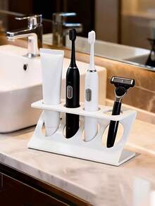 Estantería de almacenamiento multifuncional para baño con soporte para cepillo de dientes, estantería de almacenamiento con drenaje multifuncional, adecuada para la organización de la encimera del baño y la cocina, elegante y práctica - Multicolor - Ver 3