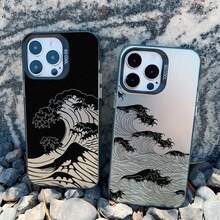 Laser Phone Case For IPhone 16 15 14 Pro Max Plus 13 Mini 12 11 Pro Max Fashion Great Black Wave Shockproof Protective Covers - CH-Black LKHL 1 - 查看 5