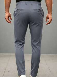 Men's Thin Summer Cargo Pants, Solid Color Casual Commuter Straight Leg Long Trousers, Belt Not Included - Grey - View 2