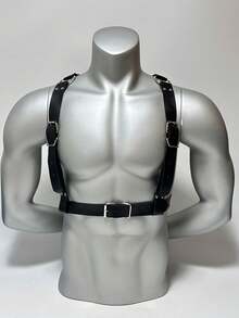 1pc Unisex Wide PU Leather Chest Harness, Adjustable Fashion Waist Belt, Suitable For Daily Home And Outdoor Wear - Black - View 2
