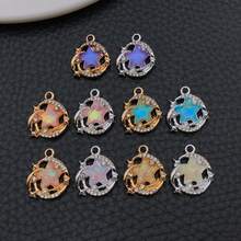 6/10 piezas Colgantes de estrella de resina con purpurina iridiscente e incrustaciones de strass en forma de luna, hallazgos para hacer joyas DIY para pulseras, collares y pendientes - Estrella - Ver 1