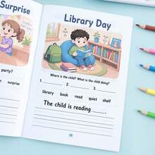 Children's English Picture-To-Writing Practice Book With Vocabulary Bank And Sentence Structure Guidance, Early Childhood English Picture-To-Sentence And Short Essay Writing Enlightenment Learning Workbook, Back To School School Supplies, Teacher Classroom Holiday Learning Gift - Multicolor - View 6