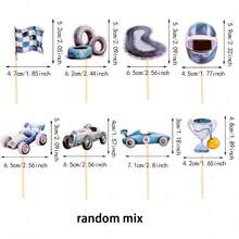 16 buah Dekorasi Cupcake Berbentuk Mobil Balap Biru, Termasuk Setir, Bendera Trofi, Helm, dll., Cocok untuk Pesta Ulang Tahun Bertema Balap. - beraneka warna - View 5
