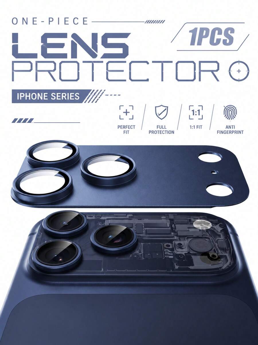 1 buah Pelindung Lensa Kamera Armor Logam Matte Biru Tua, Kompatibel dengan iPhone 18 Pro Max 18 Pro 17 16 Pro Max 15 14 13, Pelindung Modul Kamera Cakupan Penuh, Kaca Tempered Anti-Silau AR, Tahan Guncangan, Tahan Gores, Anti Sidik Jari, Cocok untuk Casing Ponsel dan Pelindung Lensa - Navy Blue - View 1